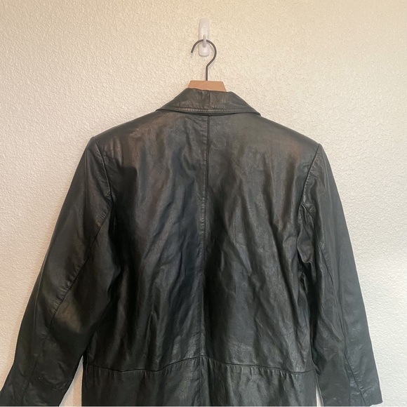 Vintage 80's 90's 100% Genuine Leather Oversized Long Coat Jacket Trench - Picture 10 of 12